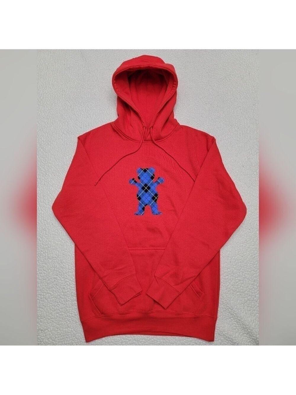 Grizzly Griptape Hoodie Red Blue Plaid Bear Logo Skateboarding Mens Medium NWOT